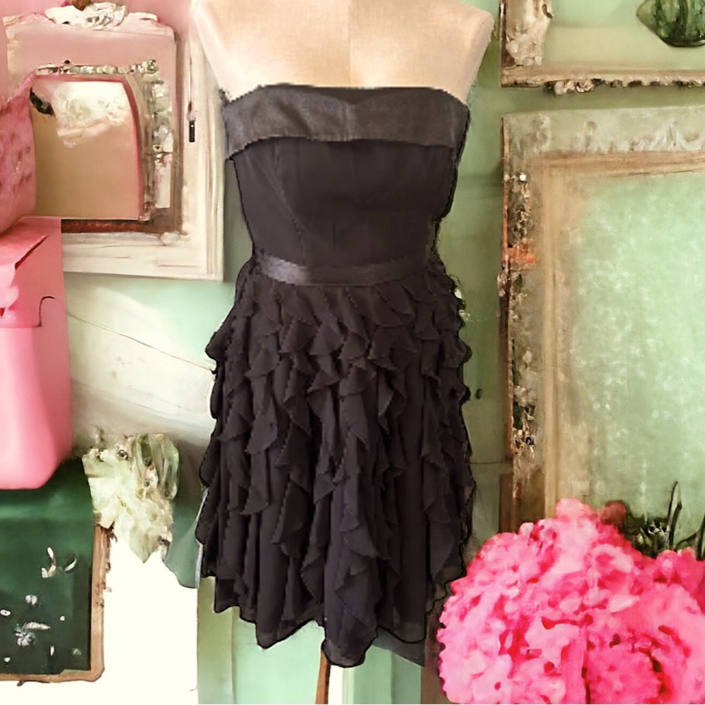 📦 Strapless WHBM Black Silk Taffeta Satin Party Dress